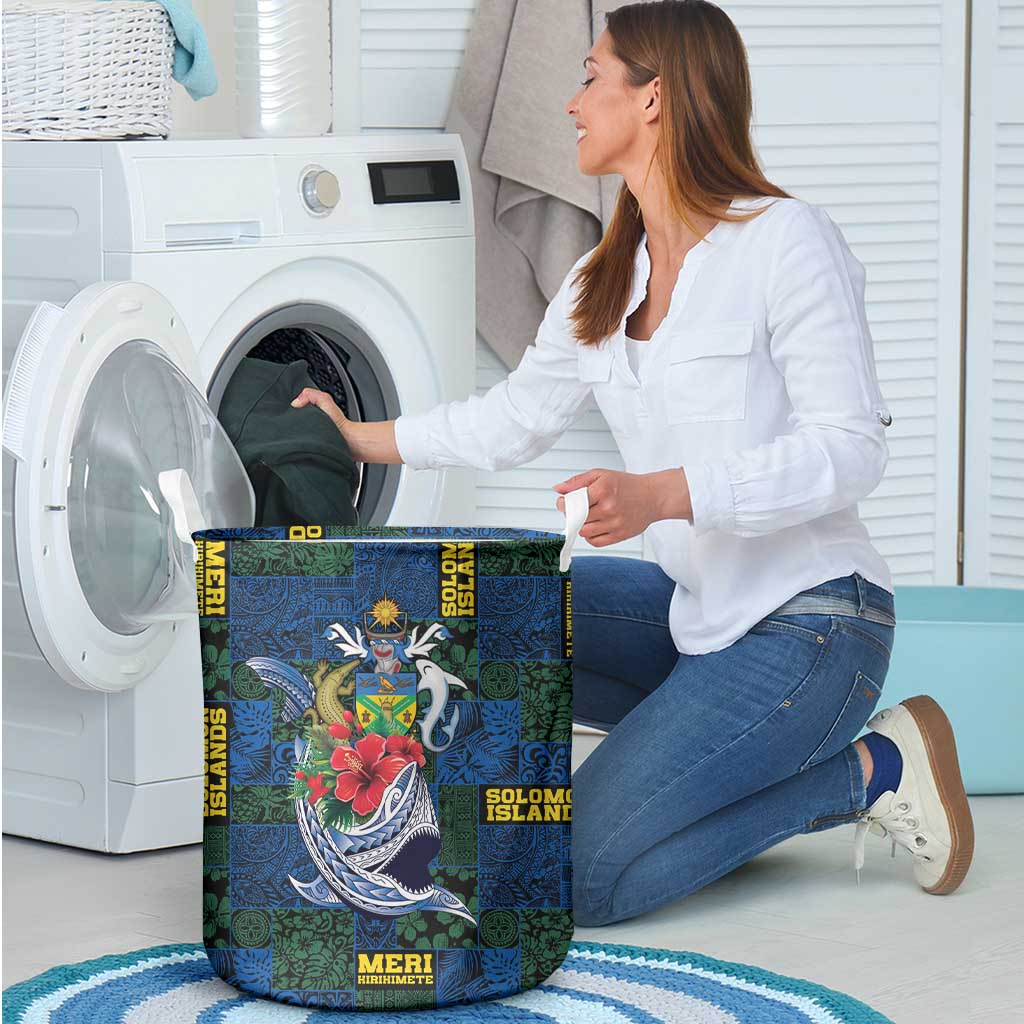 Solomon Islands Meri Kirihimete Laundry Basket Funny Santa Riding Shark - Polynesian Pride
