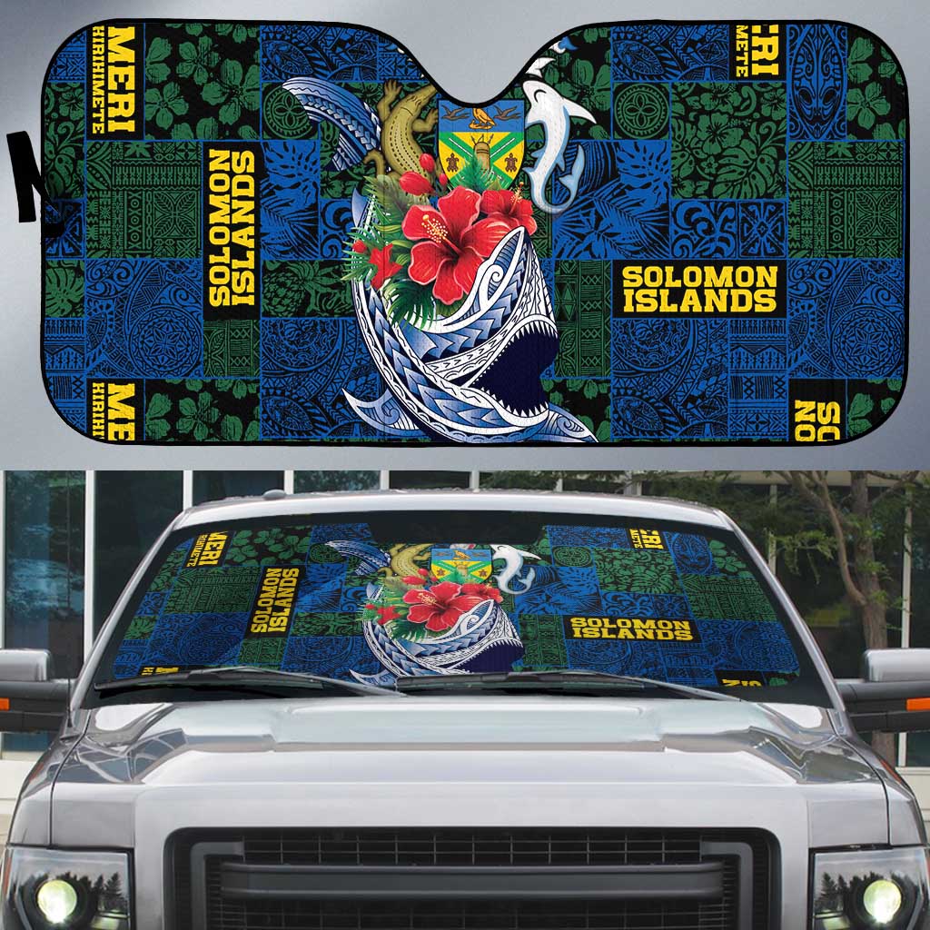 Solomon Islands Meri Kirihimete Auto Sun Shade Funny Santa Riding Shark - Polynesian Pride