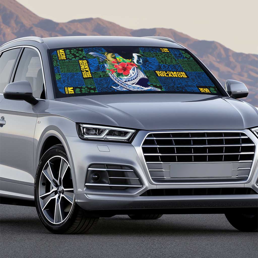 Solomon Islands Meri Kirihimete Auto Sun Shade Funny Santa Riding Shark - Polynesian Pride