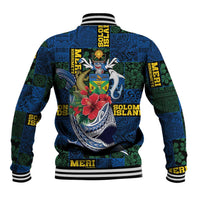 Solomon Islands Meri Kirihimete Baseball Jacket Funny Santa Riding Shark - Polynesian Pride