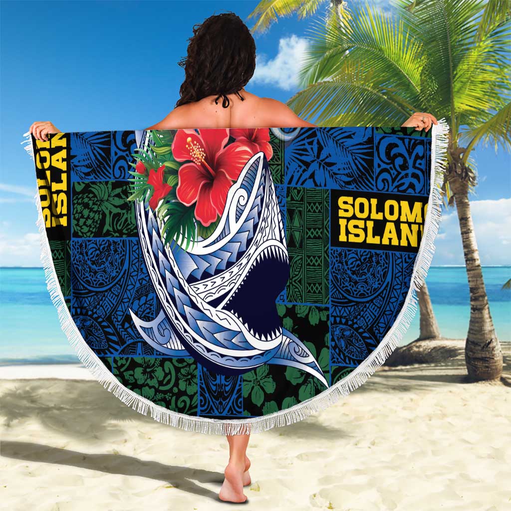 Solomon Islands Meri Kirihimete Beach Blanket Funny Santa Riding Shark - Polynesian Pride