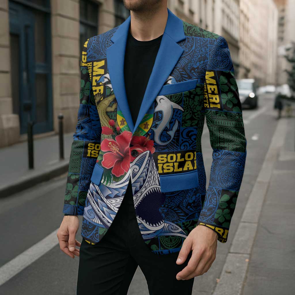 Solomon Islands Meri Kirihimete Blazer Funny Santa Riding Shark - Polynesian Pride