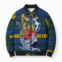 Solomon Islands Meri Kirihimete Bomber Puffer Jacket Funny Santa Riding Shark - Polynesian Pride