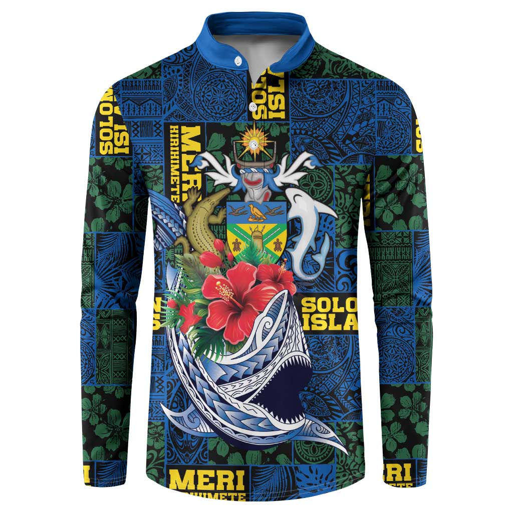 Solomon Islands Meri Kirihimete Button Sweatshirt Funny Santa Riding Shark - Polynesian Pride