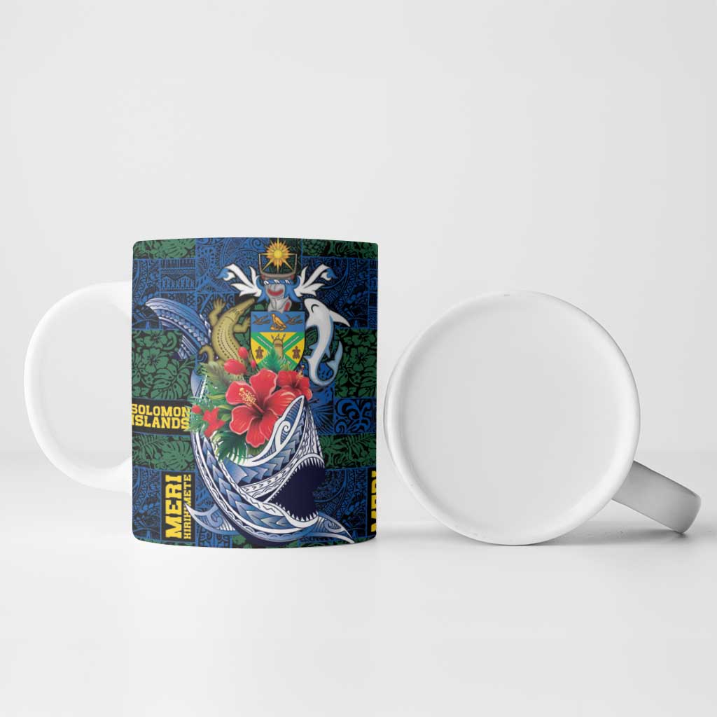 Solomon Islands Meri Kirihimete Ceramic Mug Funny Santa Riding Shark - Polynesian Pride