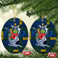 Solomon Islands Meri Kirihimete Ceramic Ornament Funny Santa Riding Shark - Polynesian Pride