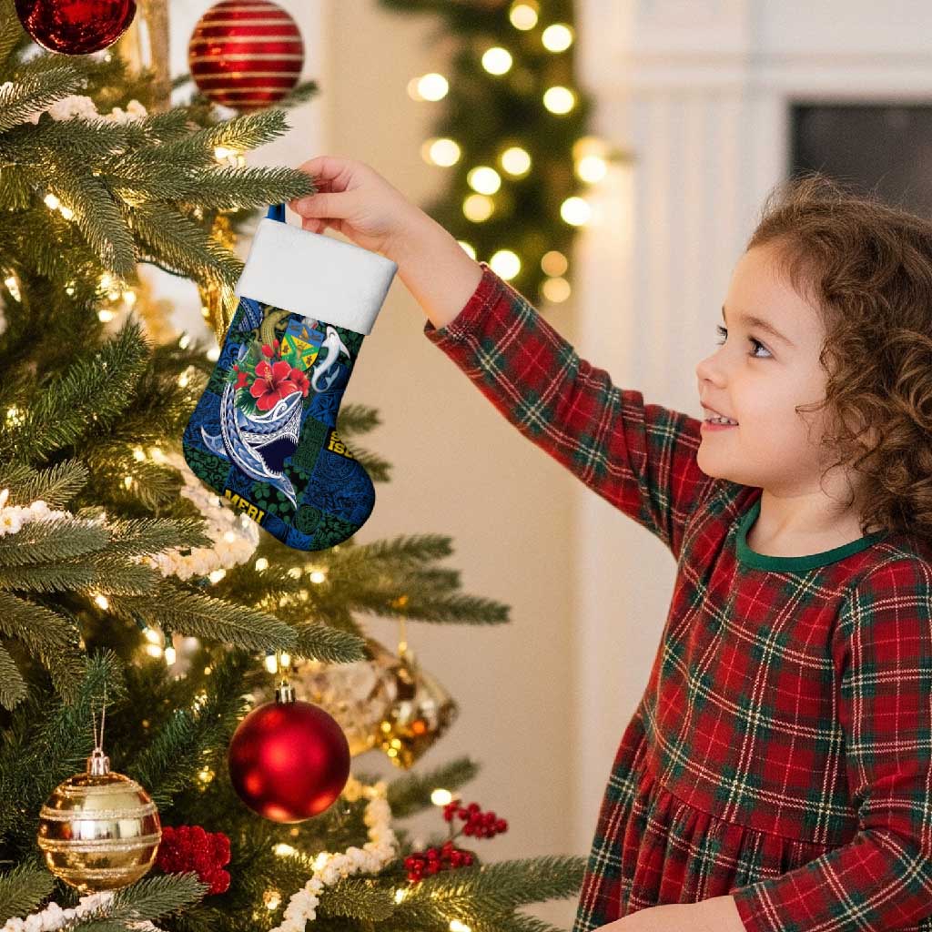 Solomon Islands Meri Kirihimete Christmas Stocking Funny Santa Riding Shark - Polynesian Pride