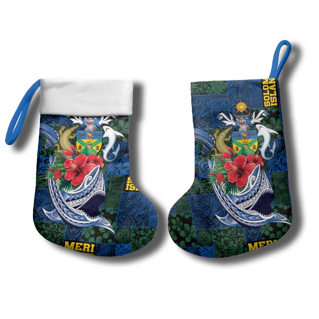 Solomon Islands Meri Kirihimete Christmas Stocking Funny Santa Riding Shark - Polynesian Pride