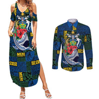 Solomon Islands Meri Kirihimete Couples Matching Summer Maxi Dress and Long Sleeve Button Shirt Funny Santa Riding Shark - Polynesian Pride