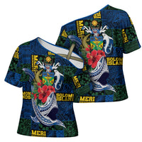 Solomon Islands Meri Kirihimete Cross Shoulder Shirt Funny Santa Riding Shark - Polynesian Pride