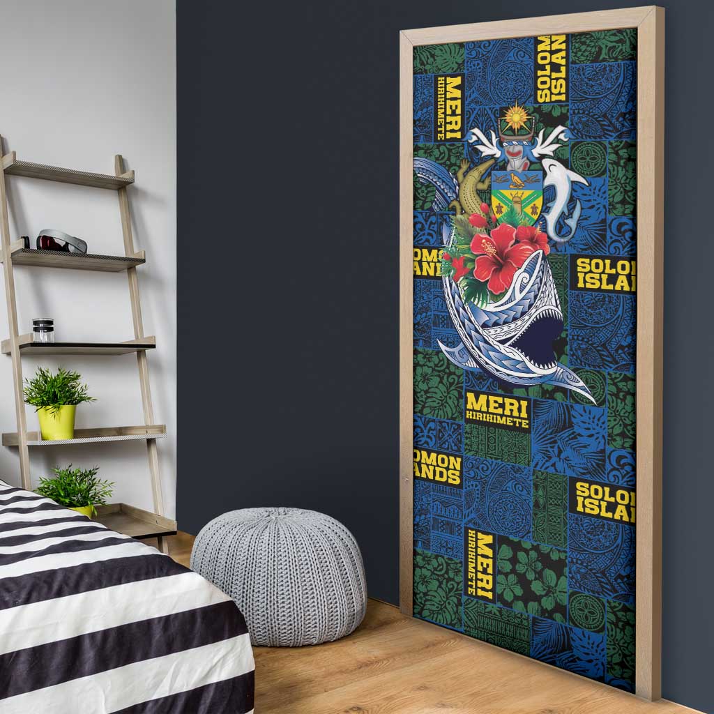 Solomon Islands Meri Kirihimete Door Cover Funny Santa Riding Shark - Polynesian Pride