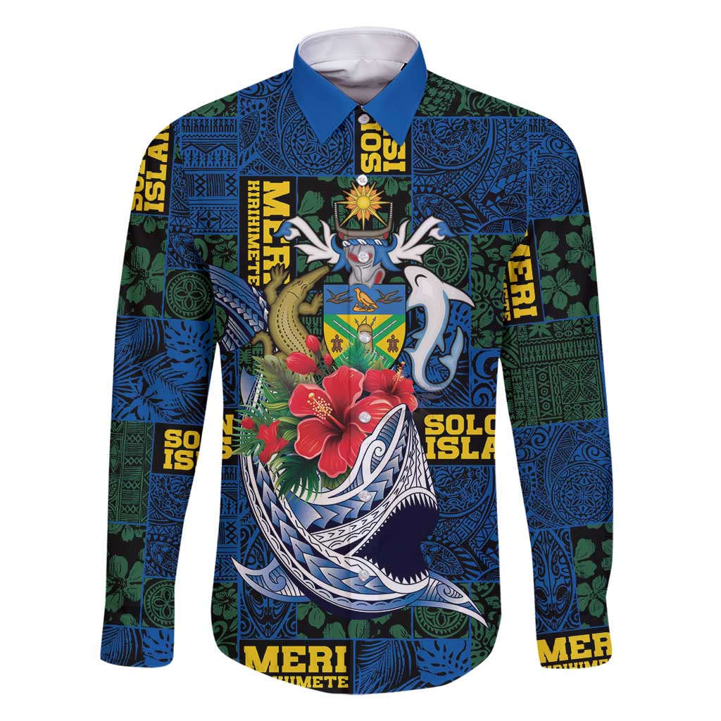 Solomon Islands Meri Kirihimete Family Matching Long Sleeve Bodycon Dress and Hawaiian Shirt Funny Santa Riding Shark - Polynesian Pride