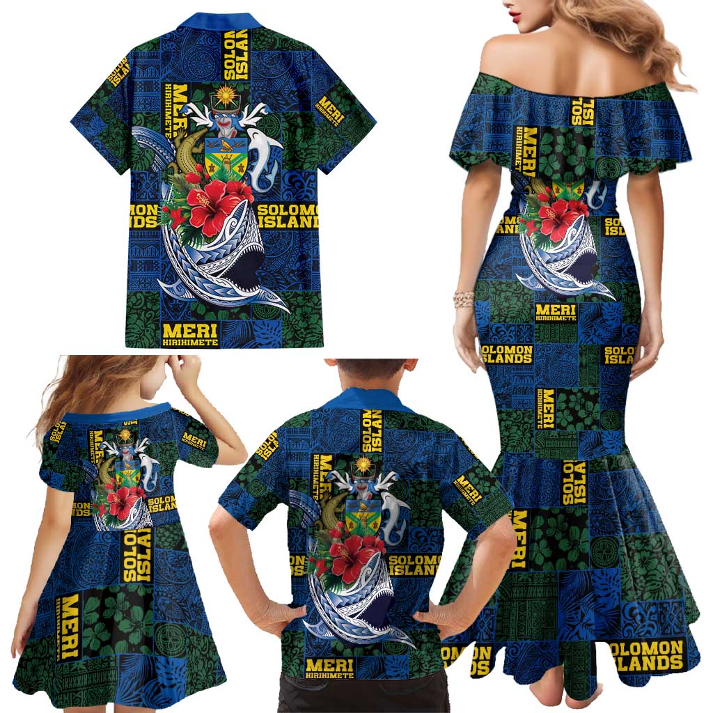 Solomon Islands Meri Kirihimete Family Matching Mermaid Dress and Hawaiian Shirt Funny Santa Riding Shark - Polynesian Pride