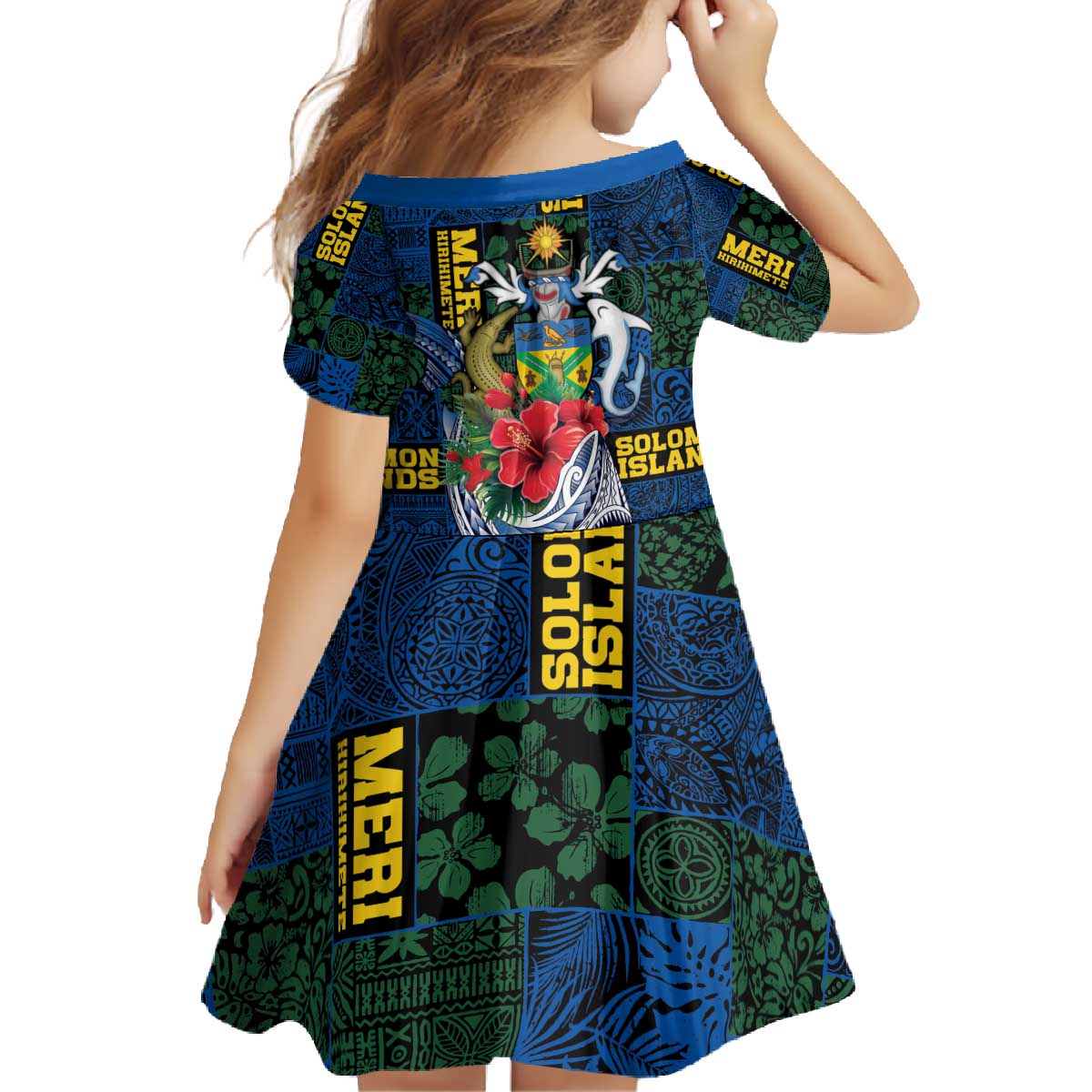 Solomon Islands Meri Kirihimete Family Matching Off The Shoulder Long Sleeve Dress and Hawaiian Shirt Funny Santa Riding Shark - Polynesian Pride