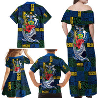 Solomon Islands Meri Kirihimete Family Matching Off Shoulder Maxi Dress and Hawaiian Shirt Funny Santa Riding Shark - Polynesian Pride