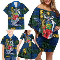 Solomon Islands Meri Kirihimete Family Matching Off Shoulder Short Dress and Hawaiian Shirt Funny Santa Riding Shark - Polynesian Pride