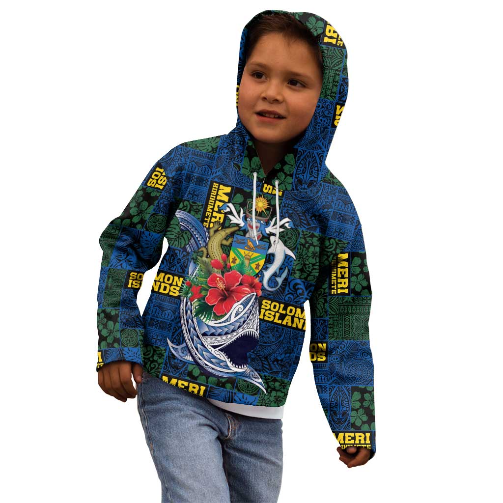 Solomon Islands Meri Kirihimete Kid Hoodie Funny Santa Riding Shark - Polynesian Pride