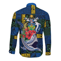 Solomon Islands Meri Kirihimete Long Sleeve Button Shirt Funny Santa Riding Shark - Polynesian Pride