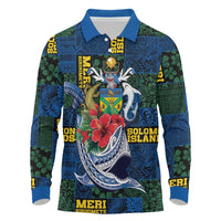 Solomon Islands Meri Kirihimete Long Sleeve Polo Shirt Funny Santa Riding Shark - Polynesian Pride