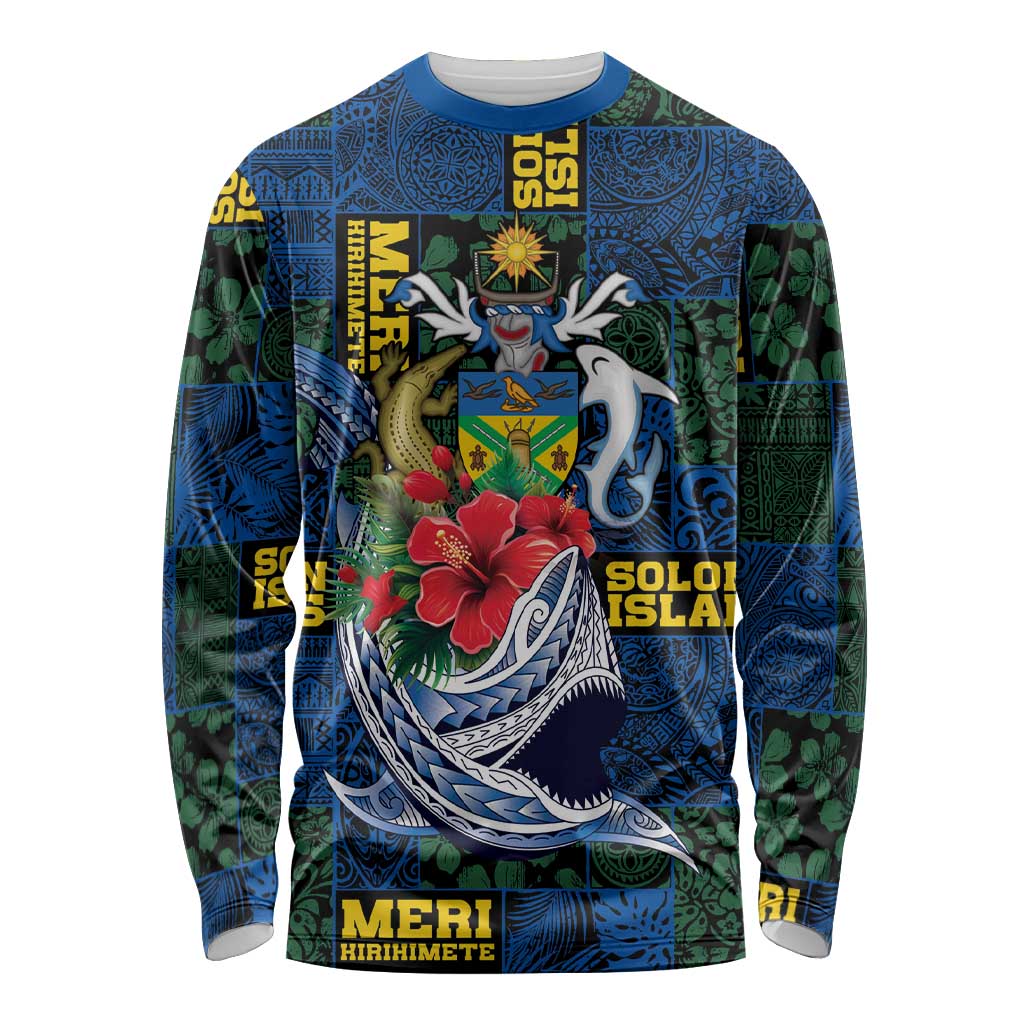 Solomon Islands Meri Kirihimete Long Sleeve Shirt Funny Santa Riding Shark - Polynesian Pride