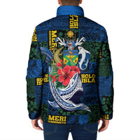 Solomon Islands Meri Kirihimete Padded Jacket Funny Santa Riding Shark - Polynesian Pride