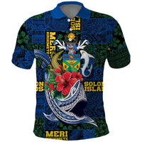 Solomon Islands Meri Kirihimete Polo Shirt Funny Santa Riding Shark - Polynesian Pride