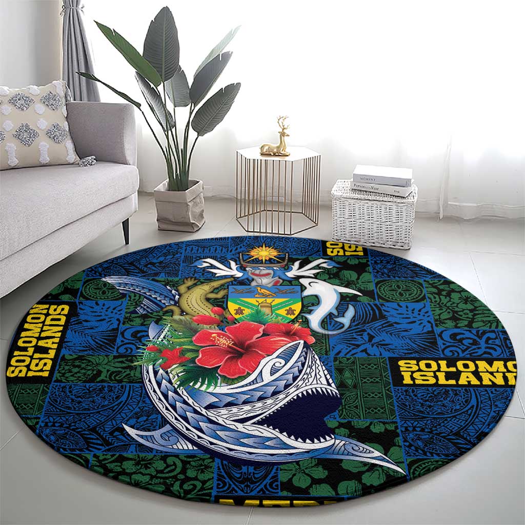 Solomon Islands Meri Kirihimete Round Carpet Funny Santa Riding Shark - Polynesian Pride