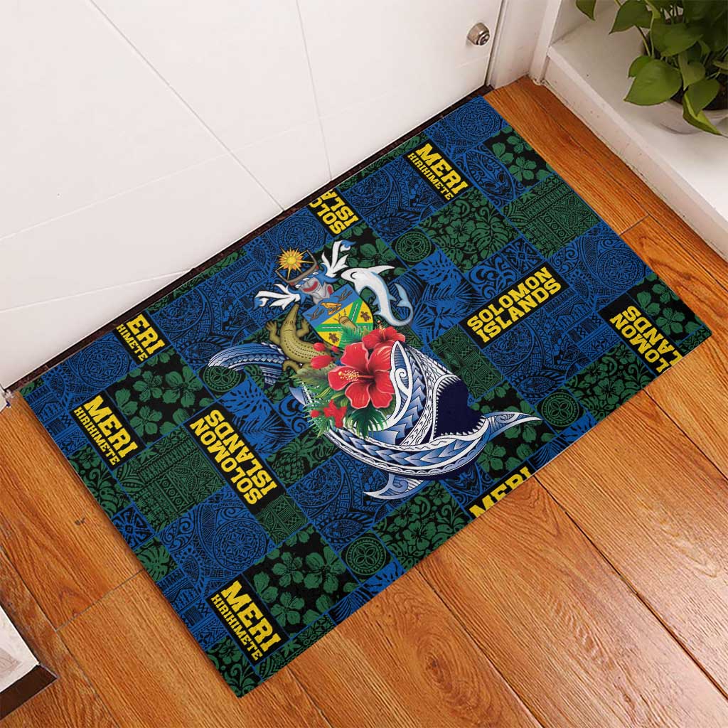 Solomon Islands Meri Kirihimete Rubber Doormat Funny Santa Riding Shark - Polynesian Pride