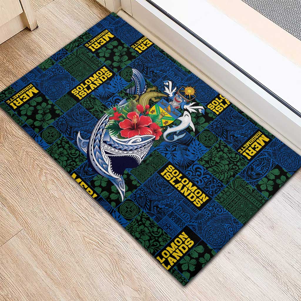 Solomon Islands Meri Kirihimete Rubber Doormat Funny Santa Riding Shark - Polynesian Pride