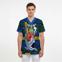 Solomon Islands Meri Kirihimete Scrub Top Funny Santa Riding Shark - Polynesian Pride