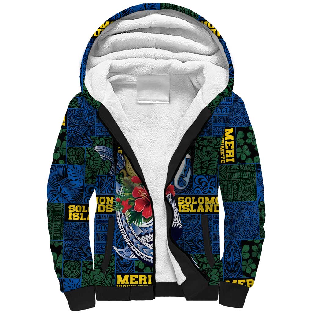 Solomon Islands Meri Kirihimete Sherpa Hoodie Funny Santa Riding Shark - Polynesian Pride