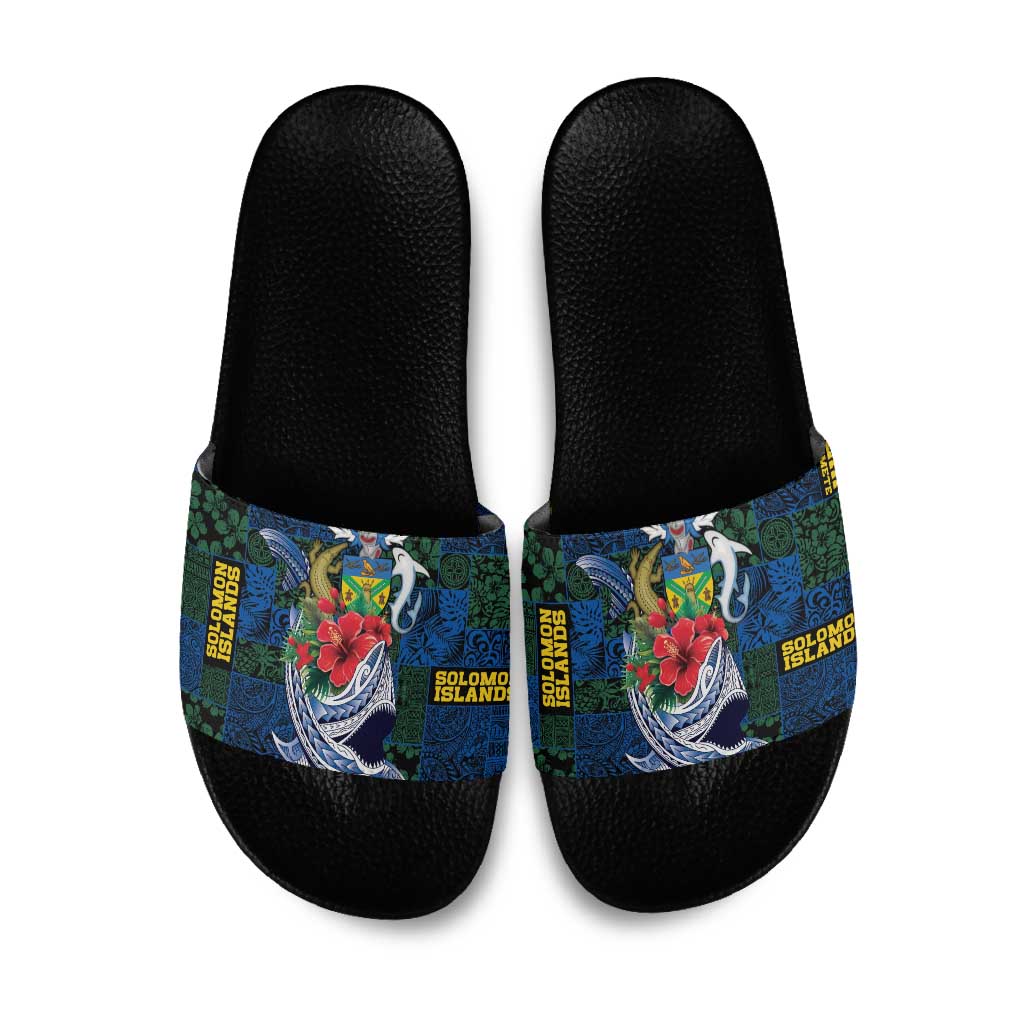 Solomon Islands Meri Kirihimete Slide Sandals Funny Santa Riding Shark - Polynesian Pride