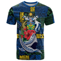 Solomon Islands Meri Kirihimete T Shirt Funny Santa Riding Shark - Polynesian Pride