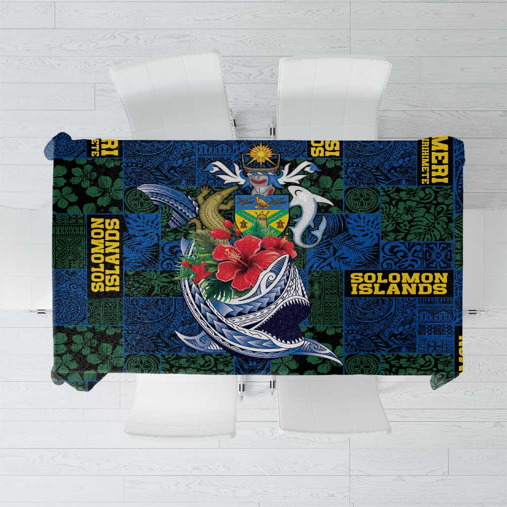 Solomon Islands Meri Kirihimete Tablecloth Funny Santa Riding Shark - Polynesian Pride