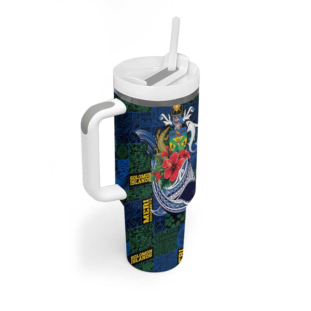 Solomon Islands Meri Kirihimete Tumbler With Handle Funny Santa Riding Shark - Polynesian Pride