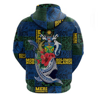 Solomon Islands Meri Kirihimete Zip Hoodie Funny Santa Riding Shark - Polynesian Pride