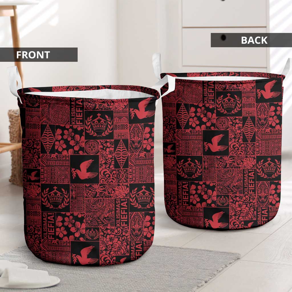 Black Tonga Kilisimasi Fiefia Laundry Basket Pacific Patchwork Xmas Vibes - Polynesian Pride