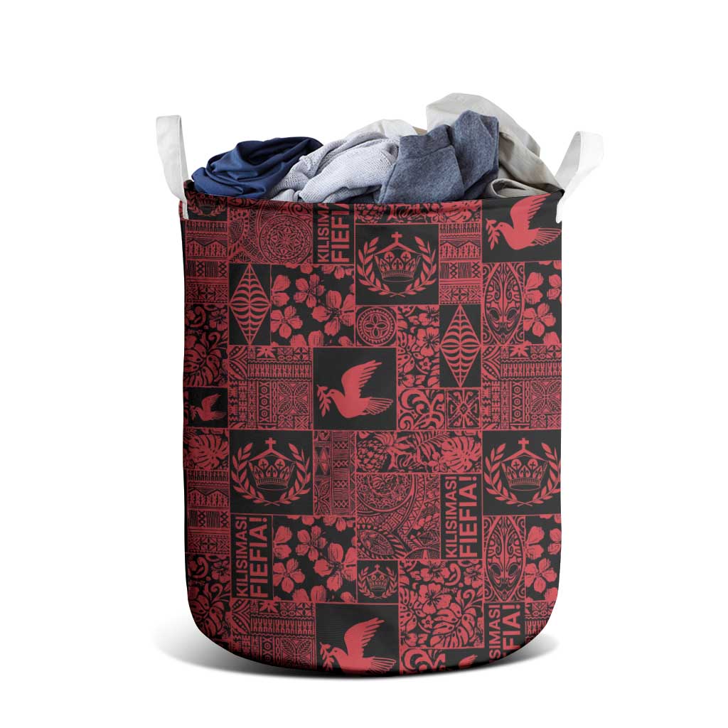 Black Tonga Kilisimasi Fiefia Laundry Basket Pacific Patchwork Xmas Vibes - Polynesian Pride