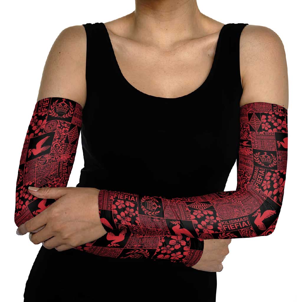 Black Tonga Kilisimasi Fiefia Arm Sleeves Pacific Patchwork Xmas Vibes - Polynesian Pride