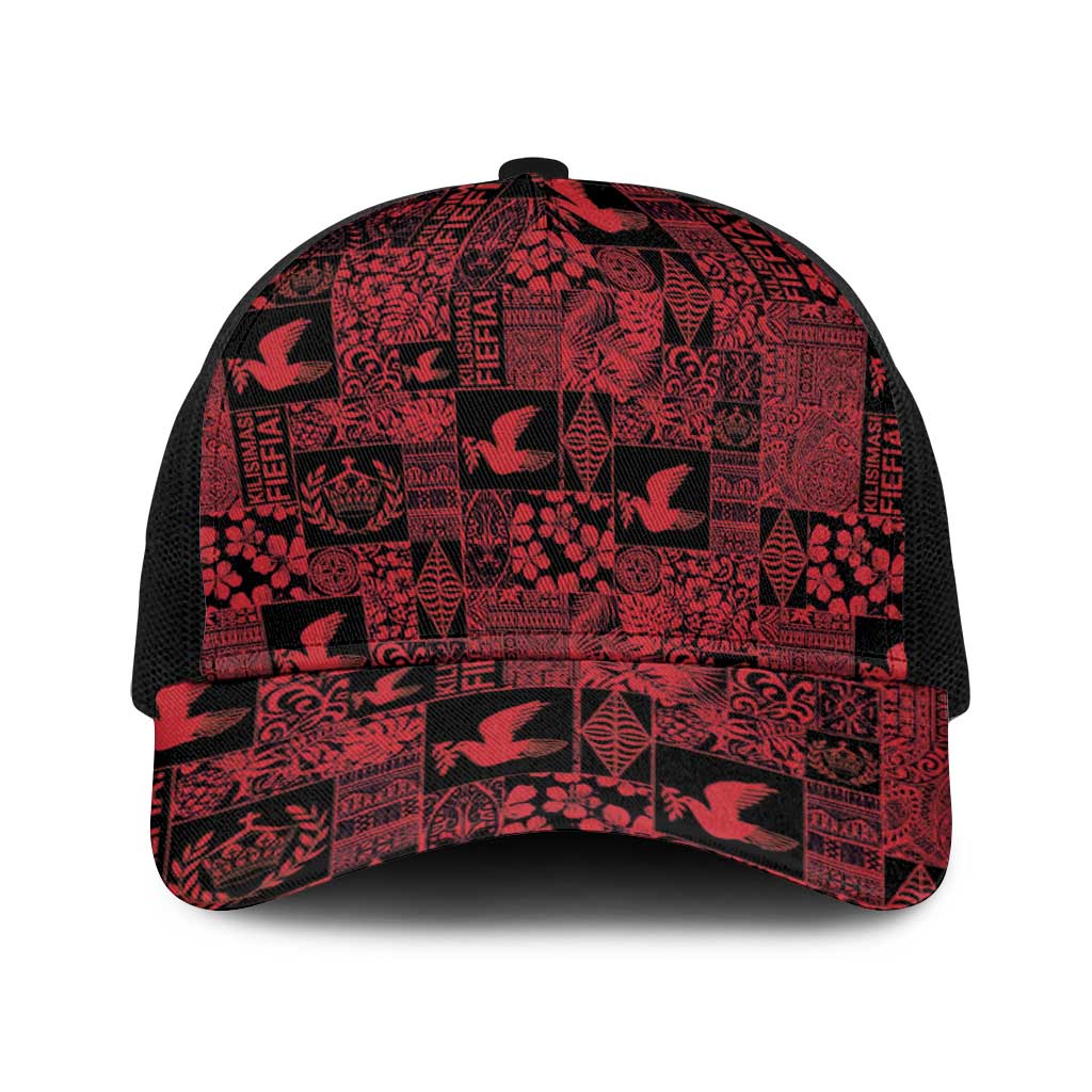 Black Tonga Kilisimasi Fiefia Baseball Net Cap Pacific Patchwork Xmas Vibes - Polynesian Pride