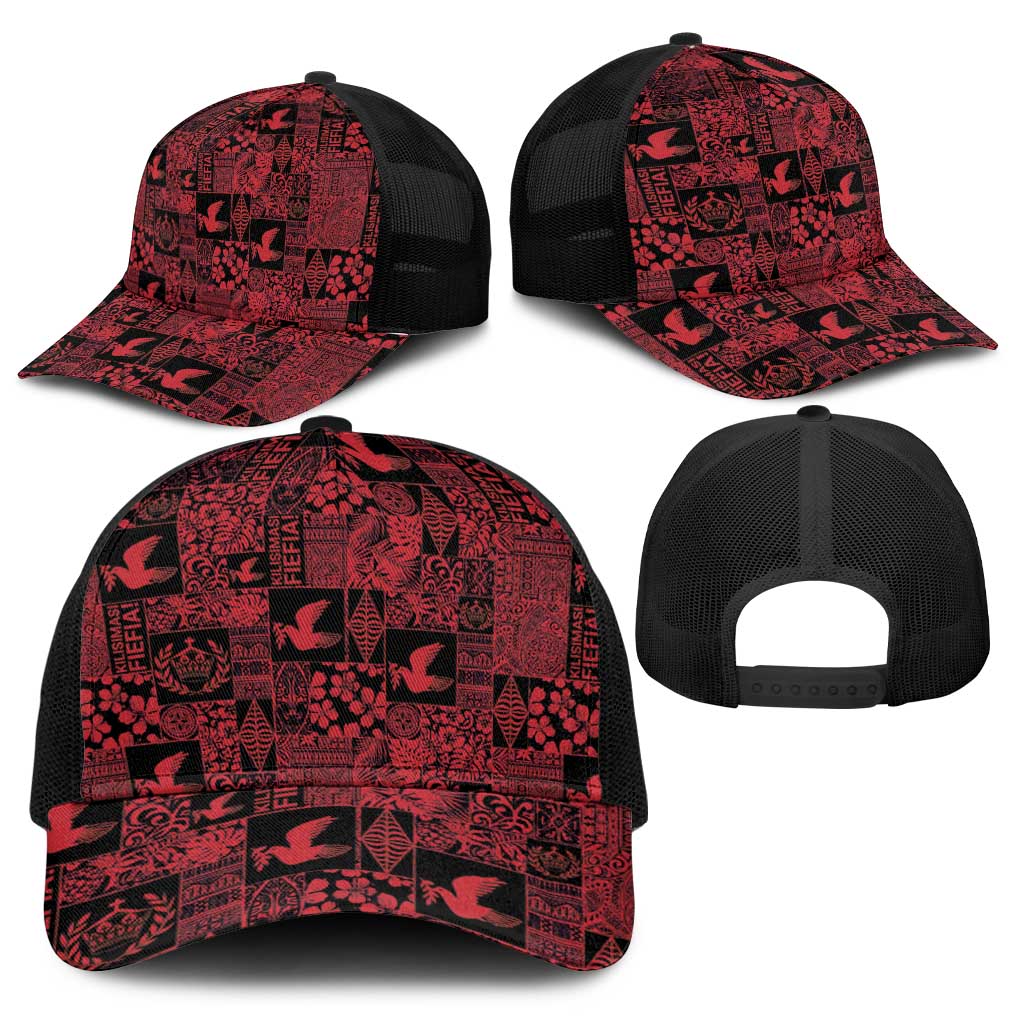 Black Tonga Kilisimasi Fiefia Baseball Net Cap Pacific Patchwork Xmas Vibes - Polynesian Pride