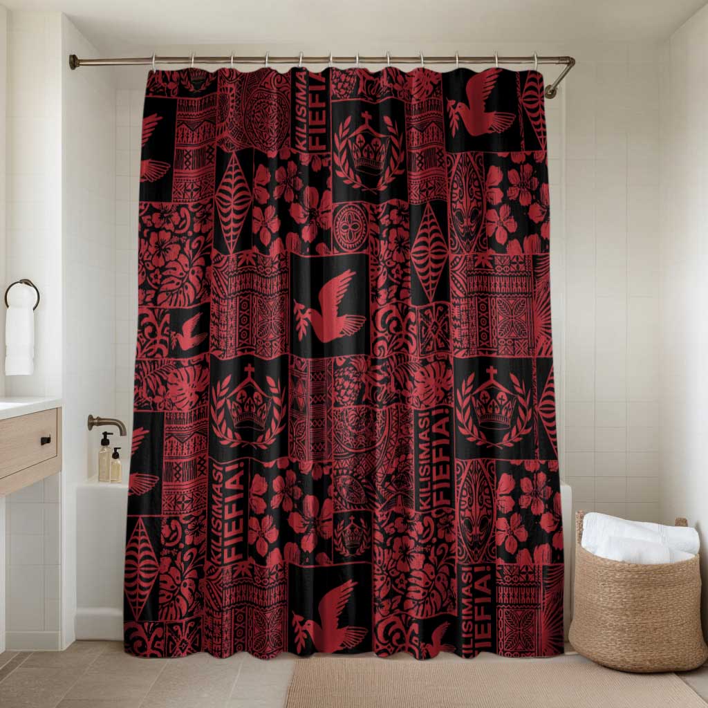 Black Tonga Kilisimasi Fiefia Bathroom Set Pacific Patchwork Xmas Vibes - Polynesian Pride