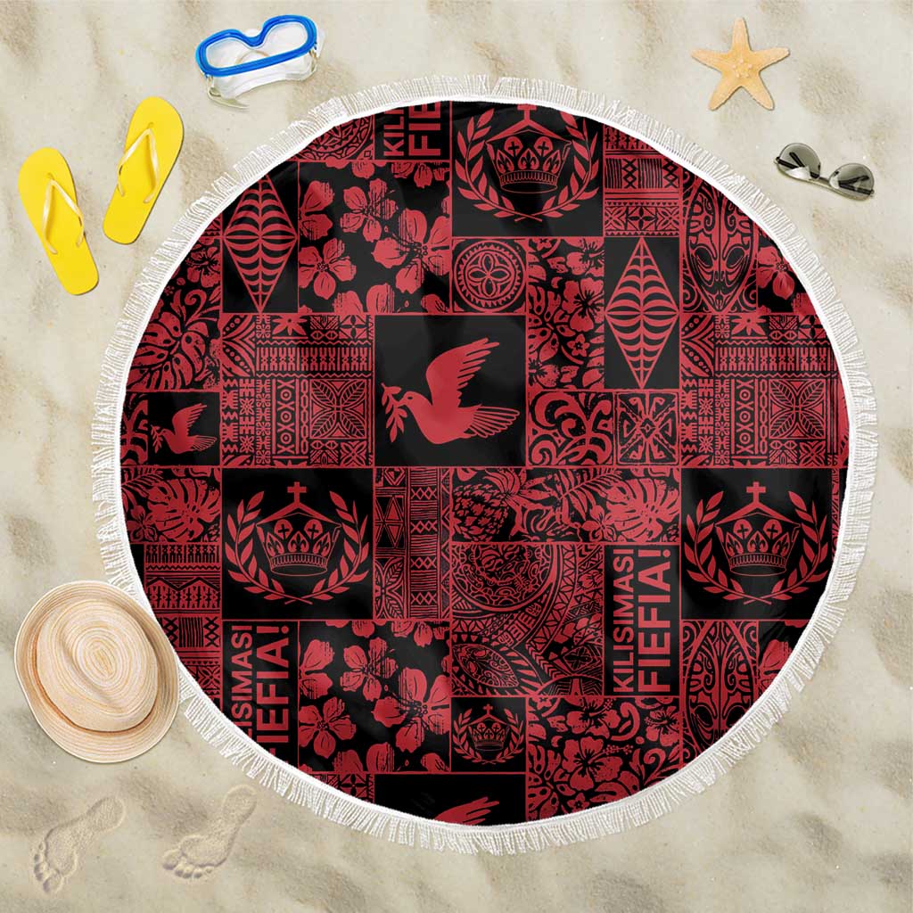Black Tonga Kilisimasi Fiefia Beach Blanket Pacific Patchwork Xmas Vibes - Polynesian Pride