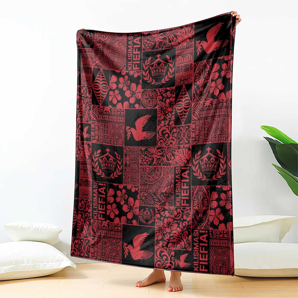 Black Tonga Kilisimasi Fiefia Blanket Pacific Patchwork Xmas Vibes - Polynesian Pride