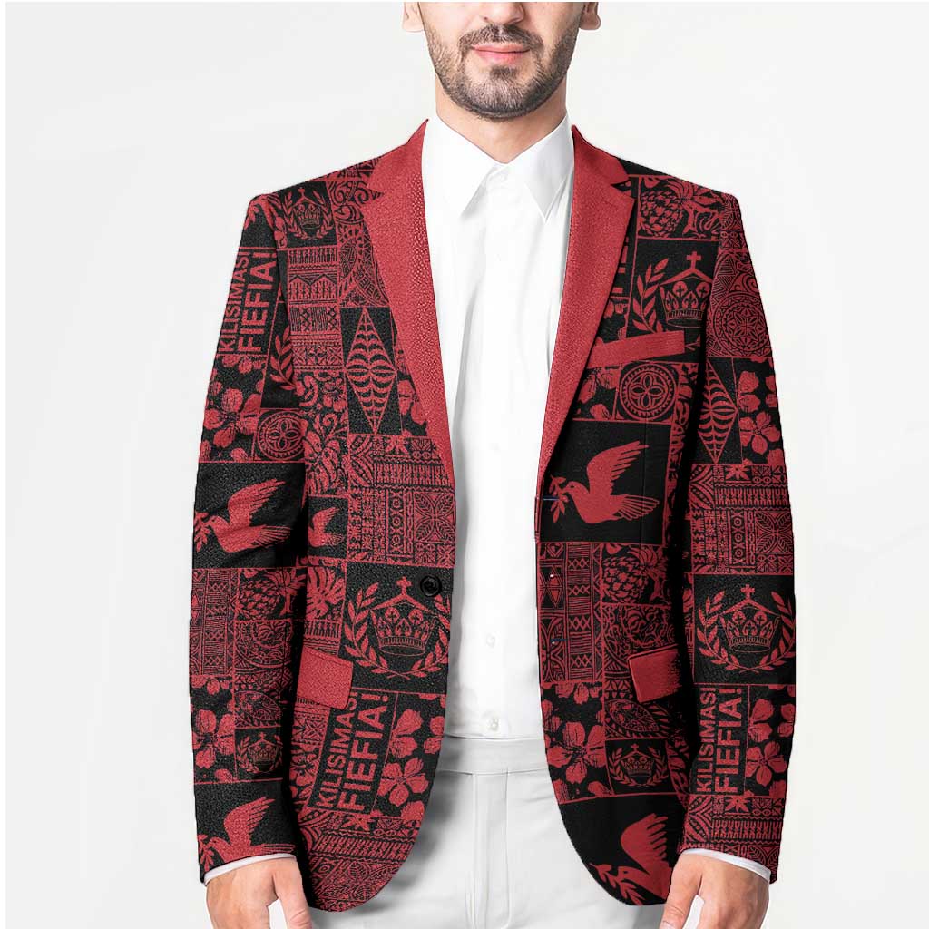 Black Tonga Kilisimasi Fiefia Blazer Pacific Patchwork Xmas Vibes - Polynesian Pride