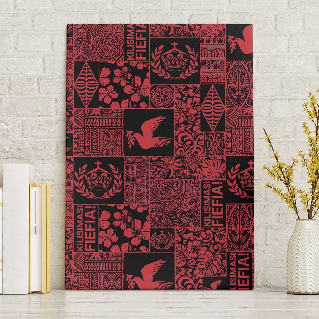 Black Tonga Kilisimasi Fiefia Canvas Wall Art Pacific Patchwork Xmas Vibes - Polynesian Pride