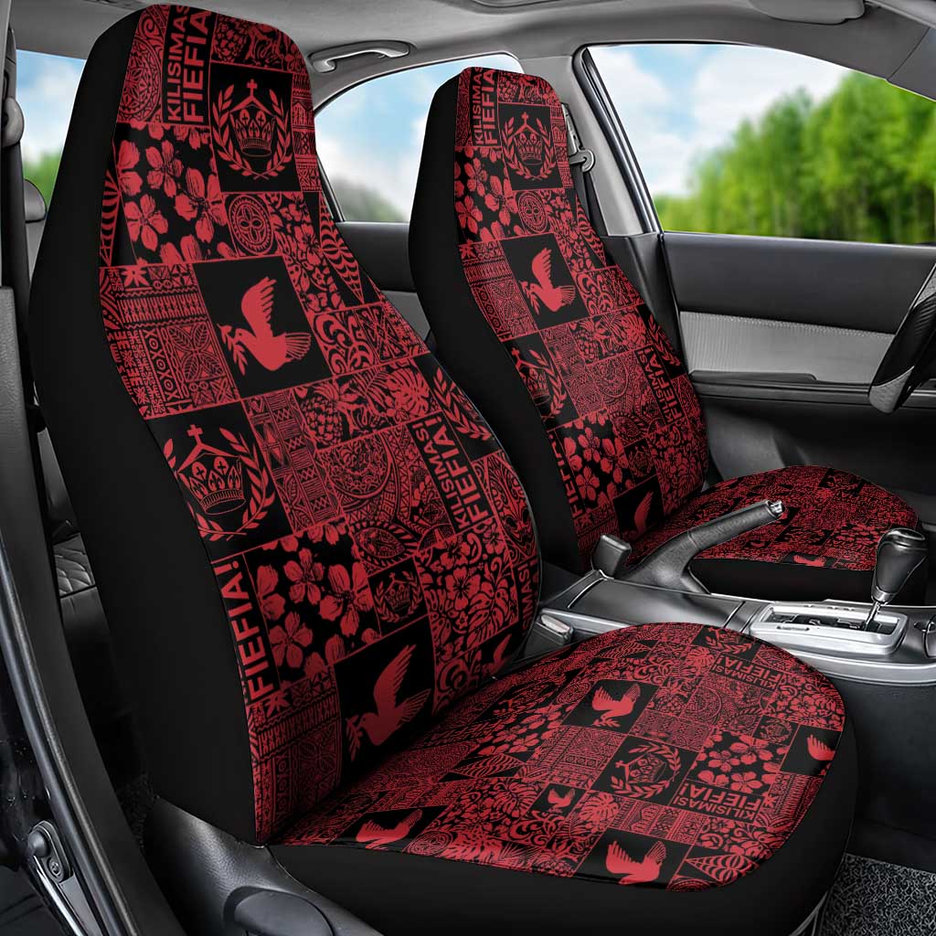 Black Tonga Kilisimasi Fiefia Car Seat Cover Pacific Patchwork Xmas Vibes - Polynesian Pride