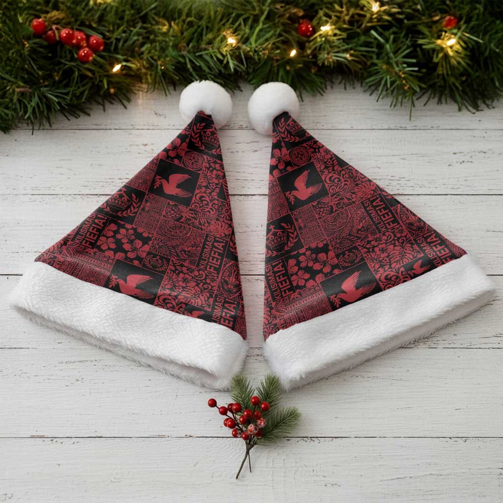 Black Tonga Kilisimasi Fiefia Christmas Santa Hat Pacific Patchwork Xmas Vibes - Polynesian Pride