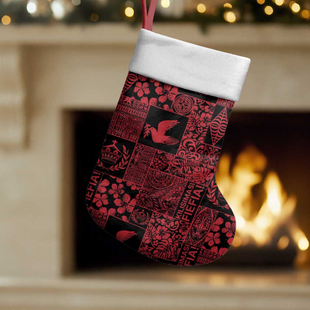 Black Tonga Kilisimasi Fiefia Christmas Stocking Pacific Patchwork Xmas Vibes - Polynesian Pride