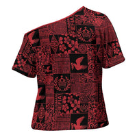 Black Tonga Kilisimasi Fiefia Cross Shoulder Shirt Pacific Patchwork Xmas Vibes - Polynesian Pride